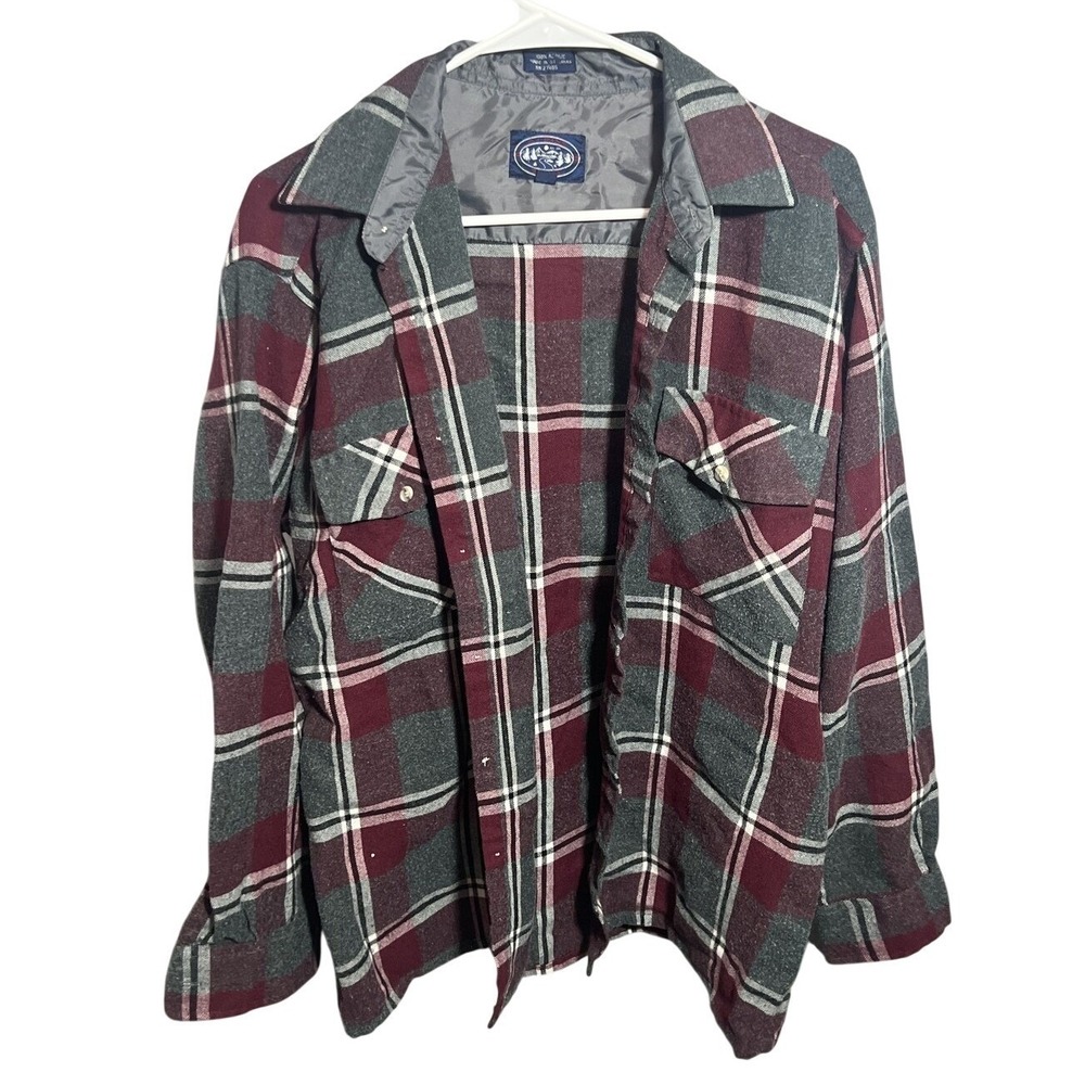 Alpine Trail Men's L Large Plaid Flannel Button Down Shirt Burgundy Gray Acrylic